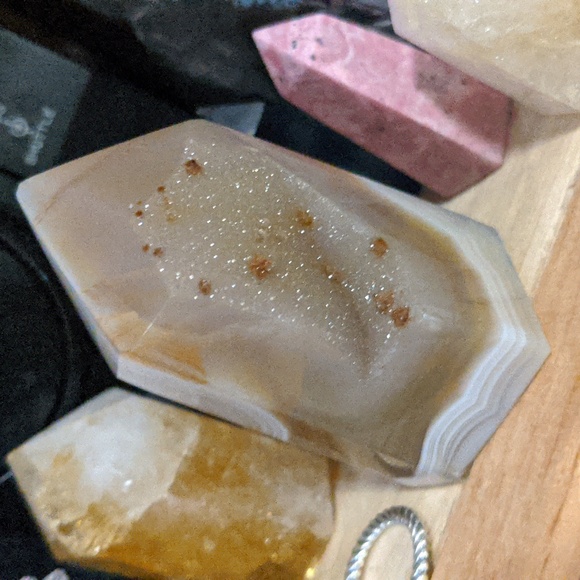 "Fuzzies" Druzy orca agate mini tower glows orange in the sun - Picture 6 of 6